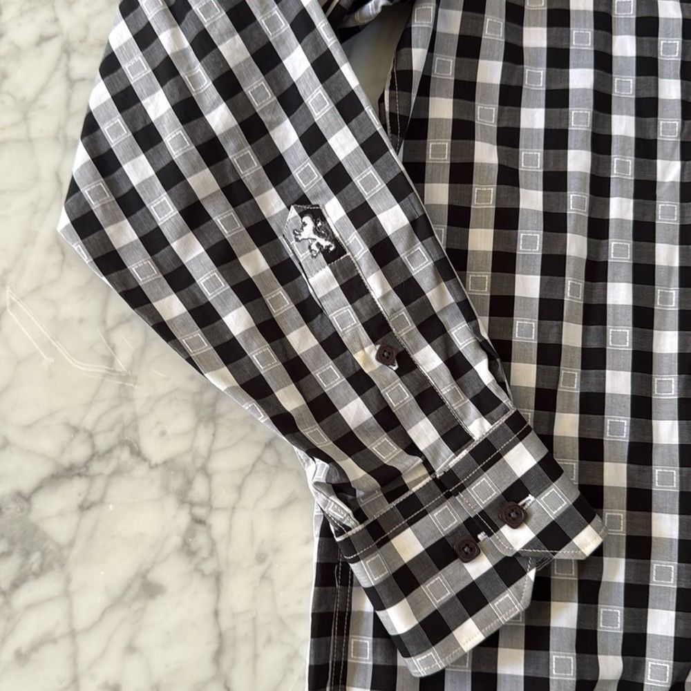 Bugatchi Plaid Dress Shirt White Black Size L Classic Fit - Picture 2 of 8